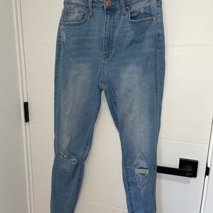 High waisted distressed jeans